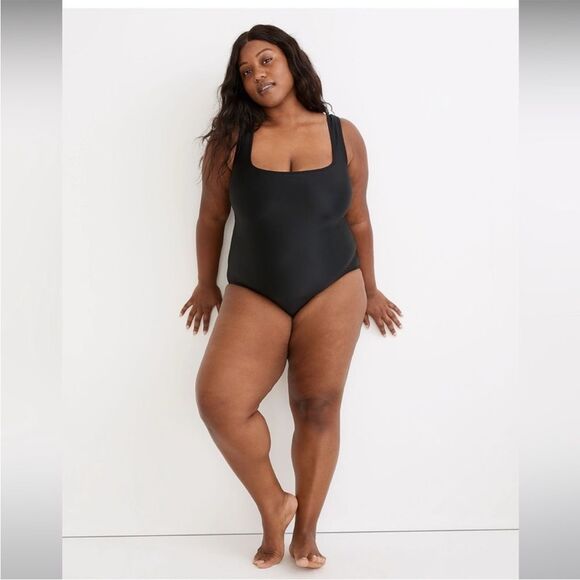 Madewell Second Wave Square-Neck Tank One-Piece Swimsuit Black  Size 2X - Picture 1 of 10